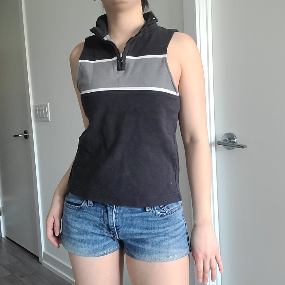 Woodland Stripe Half-Zip Black Collar Halterneck Top